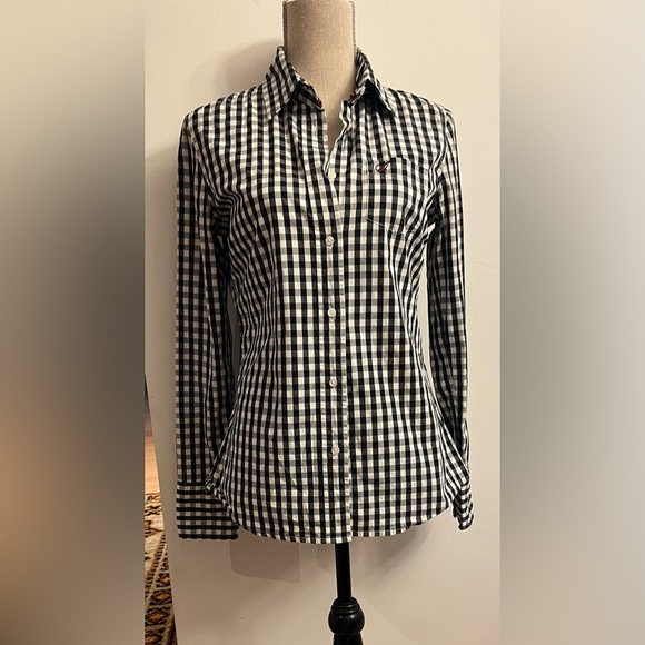 Guess Women’s Button Down Shirt Gingham Long Sleeve Large Black White - Picture 1 of 11